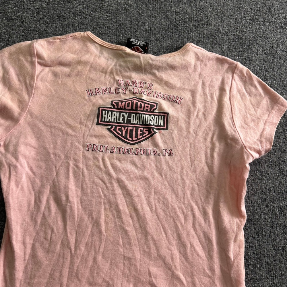 Harley-Davidson T-Shirt Womens Size S Pink Philadelphia Graphic Cotton Stained